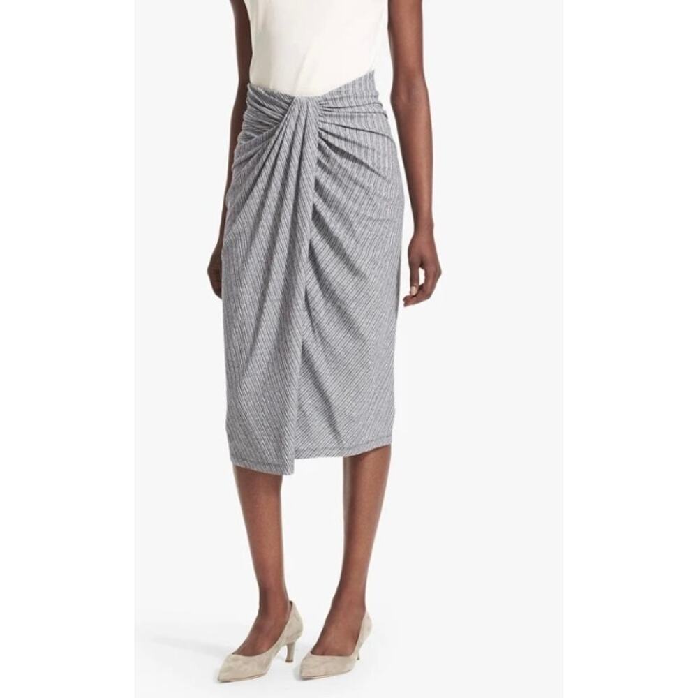 MM.LaFleur Minetta Skirt Womens XL Gray Stripe Coastal Jersey Pencil